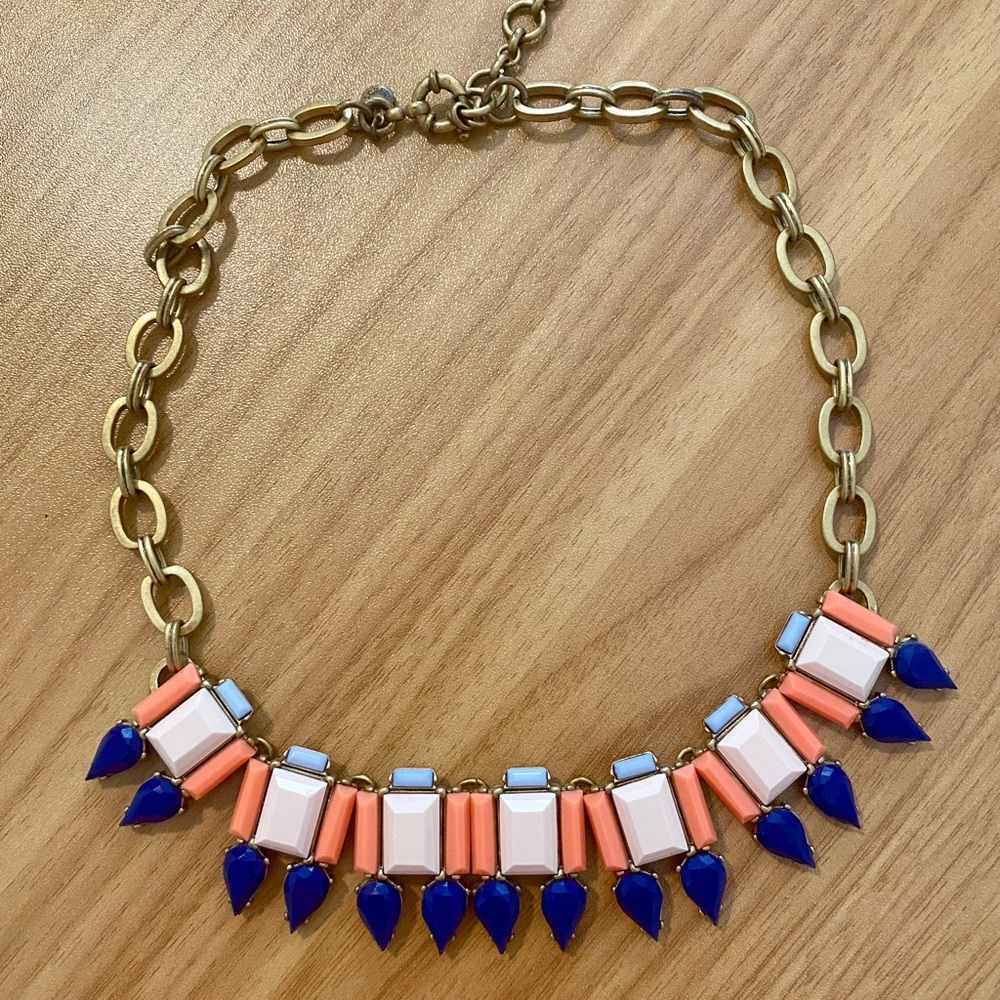 J. Crew Gold and Blue Necklace with Coral Accents